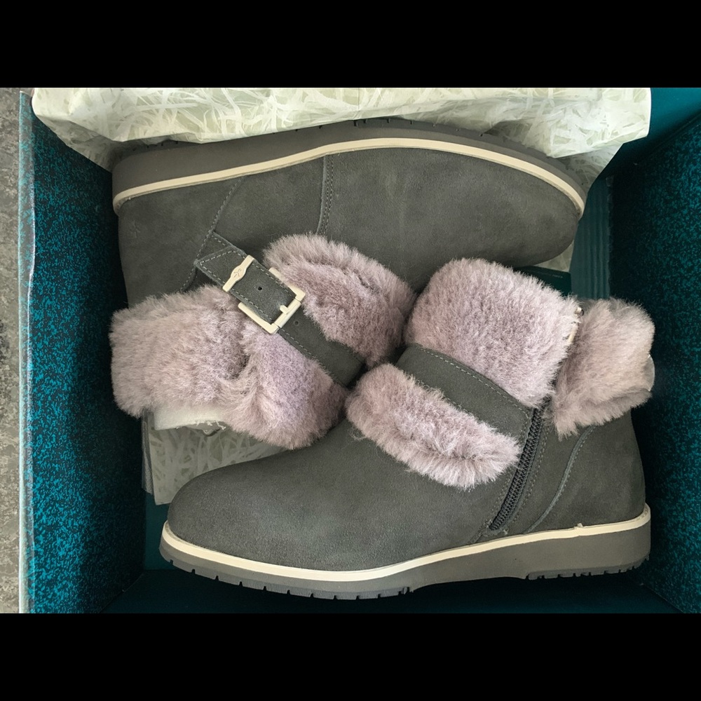 EMU OXLEY fur cuff booties dark grey 8